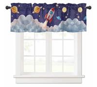 Window Valance Curtain Space Theme Cute Rocket Planet Pattern Valance Tier Curtain Blackout Rod Pocket Curtain Valance for Kitchen/Bedroom/Living Room//Bathroom, 1 Panel, 54 x 18 Inch