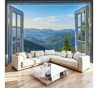 Window View Forest Mountains 3D Photo Wallpaper Non-Woven Wall Mural Natural Understated Luxury Wall Mural Decoration Poste Premium Wallpaper Wall Art for Living Room Bedroom W400xH280 27f19