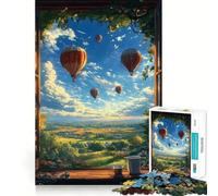Window View with Hot Air Balloons Adults 1000 Pieces Puzzle Mental Focus Game Premium Laser Cut Quality Family Fun Night Activity (50x75cm)