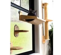 Window/Wall Mount Cat Wall Shelves by Pet Savvy - Cat Hammock (Oatmeal), Scratching Post with Landing, Two Steps - Natural Pine, Jute Rope, Sized for Cats up to 25lbs - 4 pc Set