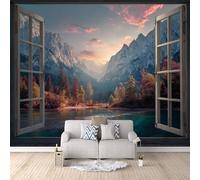 Window Wallpaper 500x280cm, Mountains Lakes 3D Effect Photo Wallpaper,Mural Panoramic Non-Woven,for Living Room Bedroom Decoration, Easy to Install