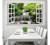 Window Waterfall Canvas, Jungle Landscape Wall Art(20x30cm/With frame)