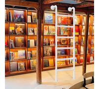 Window Well Ladder, Heavy-Duty Egress Window Wrought Iron Library Ladders 4-8ft, White Round Tube Attic Loft
