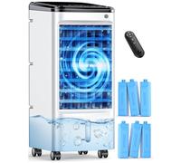 Windowless Portable Air Conditioners with 6 Ice Packs, 12H Smart Timer for Auto-off, 26Ft Remote, Top Fill Dual Tank, 3Speeds Evaporative Air Cooler, 70°Auto Swing Swamp Cooler Air Conditioner