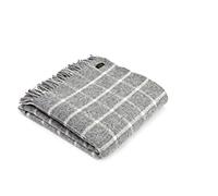 Windowpane Check Pure New Wool Blanket Throw - Mid Grey - British made