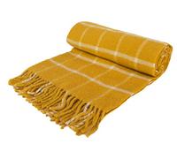 Windowpane Check - Pure New Wool - Knee Rug Throw Small Blanket - Mustard Yellow - British Made by Tweedmill Textiles
