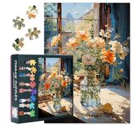 Windowsill Vase 1000 Piece Large Jigsaw Puzzles for Adults - Flowers in the Jar, Challenging Educational Puzzle for Mindfulness & Family Bonding Stone20x27 Inches