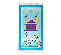 Windplusya Kids Prayer Mat Rug Muslim, Cartoon Tassel Prayer Mat, Islamic Muslim Praying Rug | Janamaz | Sajadah | Salah, Ramadan Eid Gift for Boys/Girls. (Blue stars)