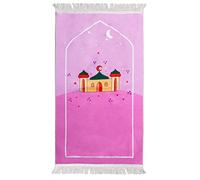 Windplusya Kids Prayer Mat Rug Muslim, Cartoon Tassel Prayer Mat, Islamic Muslim Praying Rug | Janamaz | Sajadah | Salah, Ramadan Eid Gift for Boys/Girls. (Pink house)