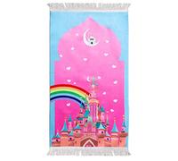 Windplusya Kids Prayer Mat Rug Muslim, Cartoon Tassel Prayer Mat, Islamic Muslim Praying Rug | Janamaz | Sajadah | Salah, Ramadan Eid Gift for Boys/Girls. (Pink rainbow)