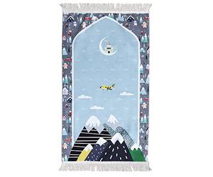 Windplusya Kids Prayer Mat Rug Muslim, Cartoon Tassel Prayer Mat, Islamic Muslim Praying Rug | Janamaz | Sajadah | Salah, Ramadan Eid Gift for Boys/Girls. (GRAY)