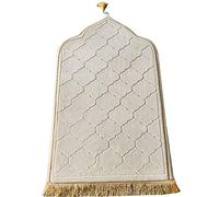 Windplusya Muslim Prayer Mat, Thick Soft Velvet Muslim Rug, Turkish Prayer Carpet,Janamaz Sajada Carpet for Men and Women Plain Solid Prayer Mat Ramadan Eid Gift.-Beige