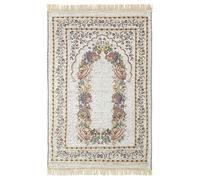 Windplusya Muslim Prayer Rug, Floral Muslim Prayer Mat, Portable Prayer Blanket, Cotton Chenille Praying Rug | Janamaz | Sajadah | Ramadan Gift for Men Women. -White