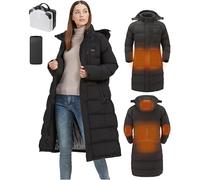 Windpost Heated Jackets for Women,Heated Jacket 8 Heating Zones,Long Winter Coats for Women, Black, XL
