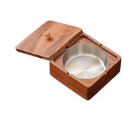 Windproof Ashtray with Cover Wooden Smokeless Ash Tray with Stainless Steel Liner Portable Square Ashtray with 3 Slots Outdoor Small Ashcan for Home Office Patio Decor Smoking Accessories (Silver)