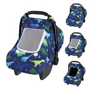 Windproof Baby Car Seat Cover, 3D Mink Dot Infant Car Seat Canopy with Breathable Mesh Window, Baby Carrier Cover for All Seasons, Easy Access Carseat Carrie Snug Fit Stroller, (Dinosaur)