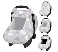 Windproof Baby Car Seat Cover, 3D Mink Dot Infant Car Seat Canopy with Breathable Mesh Window, Baby Carrier for All Seasons, Easy Access Carseat Covers Snug Fit Infant Stroller(Elephant)