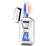 Windproof Butane Lighter with Voice Activation, 4 Ignition Methods, Refillable with Visual Fuel Window, Ideal for Outdoor Use and Camping