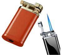 Windproof Butane Pipe Lighter Refillable Adjustable Flame Grinding Wheel Ignition Torch Lighters with Visible Fuel Window for Man (Orange)