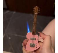Windproof Butane Torch Lighter, Unique Mini Guitar Design Decorative Lighter, Adjustable Flame, Metal Refillable, Suitable for Candle Cigar Outdoor, Gift(Pink)
