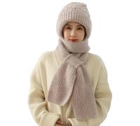 Windproof Cap Scarf with Integrated Ear Protection, Double Layer Fleece Line Beanie Hat Winter Warm Knitting Thick Scarf for Women (03# Gray)