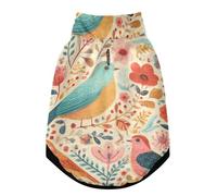 Windproof Dog Suit with Safety Belt Zipper Pet Four Legged Jumpsuit, Warm Jacket Dog Coat, Winter Clothing for Dogs in Cold Weather Birds and Flowers Pattern