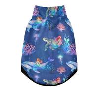 Windproof Dog Suit with Safety Belt Zipper Pet Four Legged Jumpsuit, Warm Jacket Dog Coat, Winter Clothing for Dogs in Cold Weather Mermaids and Marine Life Pattern