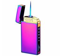 Windproof Dual Arc Electric Lighter, Jet Flame Torch Butane Lighter with LED Flashlight 3 in 1 USB Rechargeable with Battery Indicator, Good for Cigarette Cigar Candle