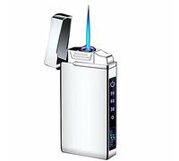 Windproof Dual Arc Electric Lighter, Jet Flame Torch Butane Lighter with LED Flashlight 3 in 1 USB Rechargeable with Battery Indicator, Good for Cigarette Cigar Candle Sliver