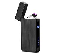 Windproof Dual Arc Lighter Flameless Electronic USB Rechargeable Electric Lighter for Cigarette with Touch LED Power Display,Drawing-Black