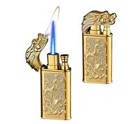 Windproof Dual-Flame Lighter with Embossed Dragon Design, Adjustable Flame Size, Portable Metal Body, Suitable for Both Indoor and Outdoor use.(Gold)