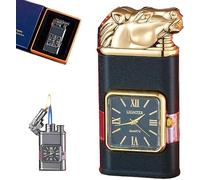 Windproof Dual-Flame Vintage Watch Lighter,Creative Cool Metal Relief Lighter Torch,Portable Refillable Jet Flame Torch,Adjustable Flame,for Home, Smoking, Camping, and Picnics (Frosted,Horse)