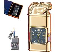 Windproof Dual-Flame Vintage Watch Lighter,Creative Cool Metal Relief Lighter Torch,Portable Refillable Jet Flame Torch,Adjustable Flame,for Home, Smoking, Camping, and Picnics (Gold,Horse)