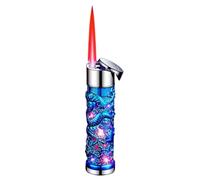Windproof jet torch lighter, adjustable flame size, metal body, embossed design, easy to carry, suitable for candles, camping men's gifts, etc.(Blue)