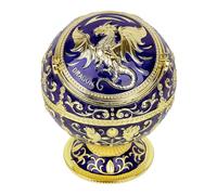 Windproof Large Ashtray with Flip Lid for Cigarettes, Portable Metal Dragon Print Home Decorative Ashtray for Patio Indoor Outdoor, Cone Incense Burner, Blue Gold
