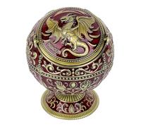 Windproof Large Ashtray with Flip Lid for Cigarettes, Portable Metal Dragon Print Home Decorative Ashtray for Patio Indoor Outdoor, Cone Incense Burner, Burgundy Gold