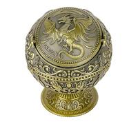 Windproof Large Ashtray with Flip Lid for Cigarettes, Portable Metal Dragon Print Home Decorative Ashtray for Patio Indoor Outdoor, Cone Incense Burner, Bronze Color