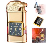 Windproof Lighter Vintage Watch Bezel Jet Flame Torch, 2024 New Cool Lighters, Cool Unique Windproof Vintage Lighter, Refillable Butane Lighters, Dual Flame Design (Gold,Type A)