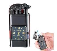 Windproof Lighter Vintage Watch Bezel Jet Flame Torch for Outdoor, Camping, Men's Gifts (black crocodile)