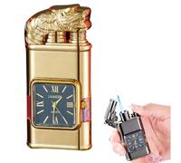 Windproof Lighter Vintage Watch Bezel Jet Flame Torch for Outdoor, Camping, Men's Gifts (golden tiger)