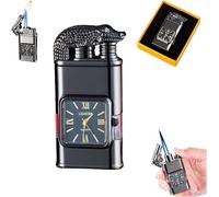 Windproof Lighter Vintage Watch Bezel Jet Flame Torch,Jet Torch Butane Lighter Dragon Head-Shaped Design, Refillable Butane Lighter with Visible Fuel Window (black, E)