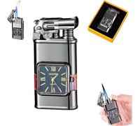Windproof Lighter Vintage Watch Bezel Jet Flame Torch,Jet Torch Butane Lighter Dragon Head-Shaped Design, Refillable Butane Lighter with Visible Fuel Window (black, B)