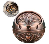 Windproof Metal Ashtray with Lid, Copper Metal Outdoor Ashtray Vintage Decorative Desktop, Smokeless Ashtra-y Gifts for Home Office Decoration(red -heart)