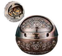 Windproof Metal Ashtray with Lid, Copper Metal Outdoor Ashtray Vintage Decorative Desktop, Smokeless Ashtra-y Gifts for Home Office Decoration (red)