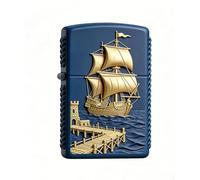 Windproof Sailboat Carved Kerosene Lighter Windproof Wheel Grinding Open Flame Flint Lighter for Camping Daily Use (C)