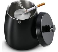 Windproof Stainless Steel Ashtray with Lid - Smell-Proof & Waterproof Metal Ash Tray for Indoor & Outdoor Use - Modern Design for Patio, Balcony, Garden, Office