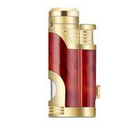 Windproof straight blue flame metal butane lighter, compact and portable, transparent air window design, push-to-ignite, reusable, men's gift(Red)