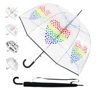 Windproof Strong Dome Umbrella Women - Large Automatic Clear Umbrella - StormDefender See Through Dome Canopy - Best for Visibility - Designer Fiberglass Wedding - Rainbow Hearts
