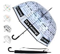 Windproof Strong Dome Umbrella Women - Large Automatic Clear Umbrella - StormDefender See Through Dome Canopy - Best for Visibility - Designer Fiberglass - With Words Writing - It's Raining