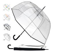 Windproof Strong Dome Umbrella Women - Large Automatic Clear Umbrella - StormDefender See Through Dome Canopy - Best for Visibility - Designer Fiberglass - Clear with Black Trim